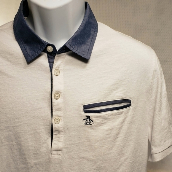 Original Penguin Heritage Slim Fit Shirt White Dark Chambray Collar Large - Picture 3 of 6